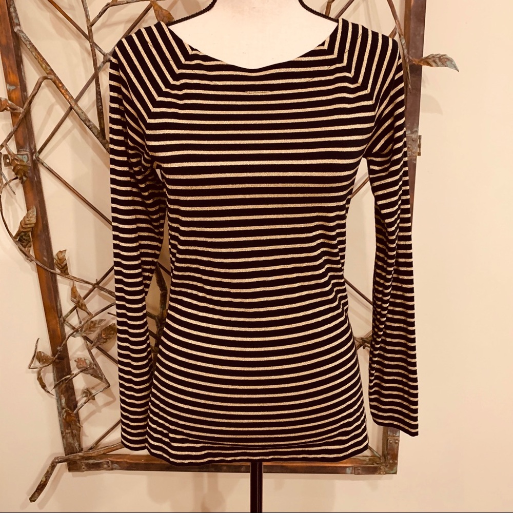 Lauren RL Metallic Gold & Black l/s knit top SZ M